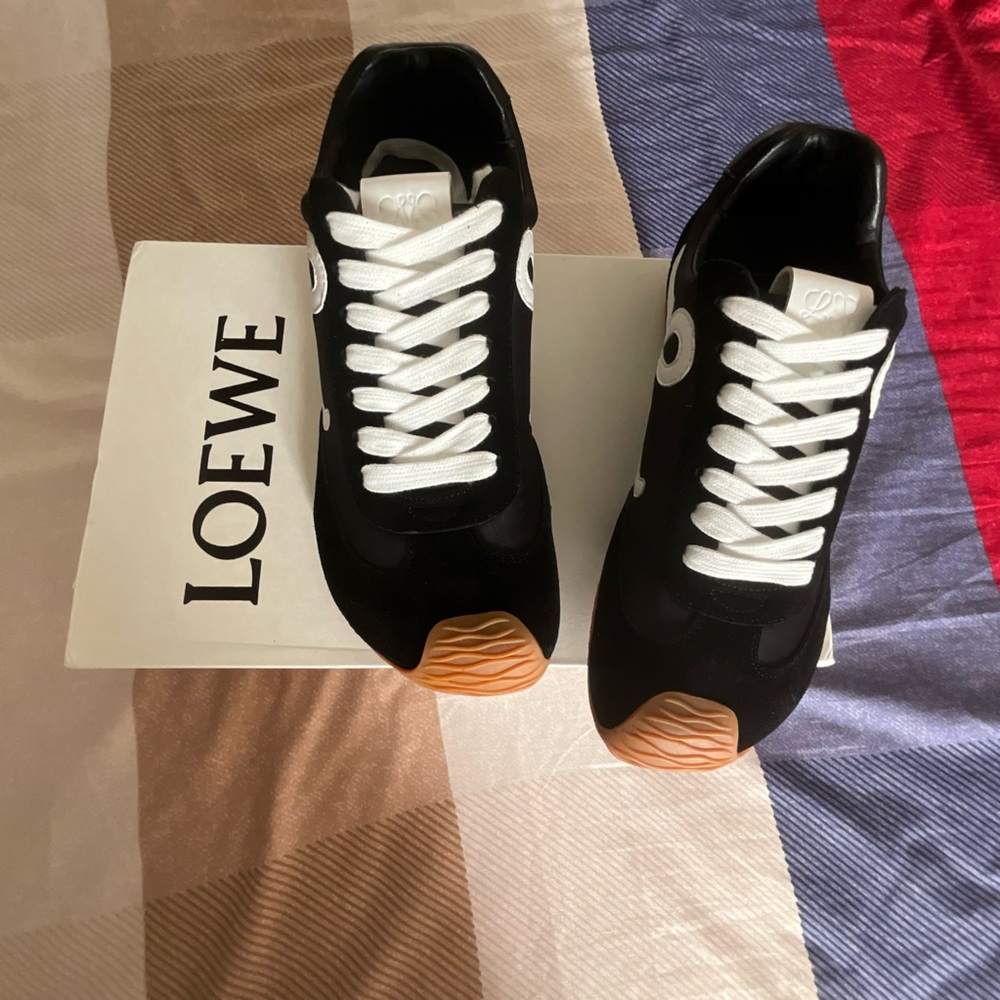 Loewe Black & White Runner Sneakers with Gum Soles